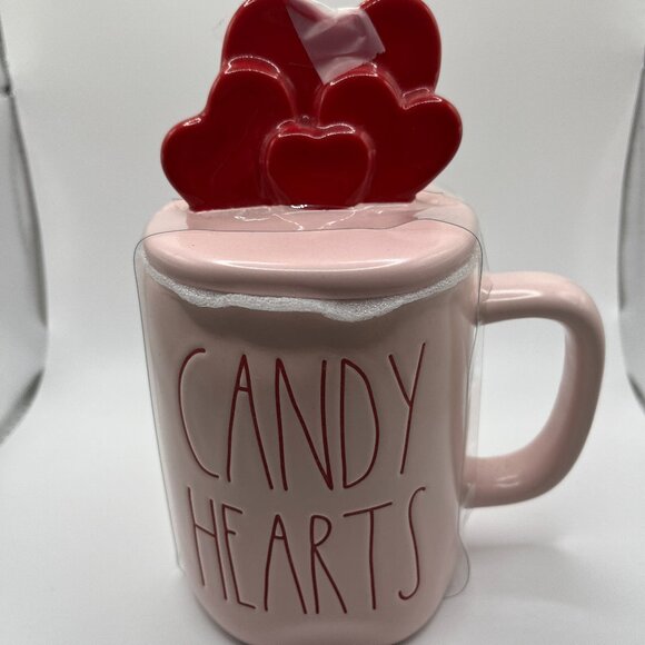 NWT RAE DUNN PINK CANDY HEARTS TOPPER MUG - Picture 1 of 3